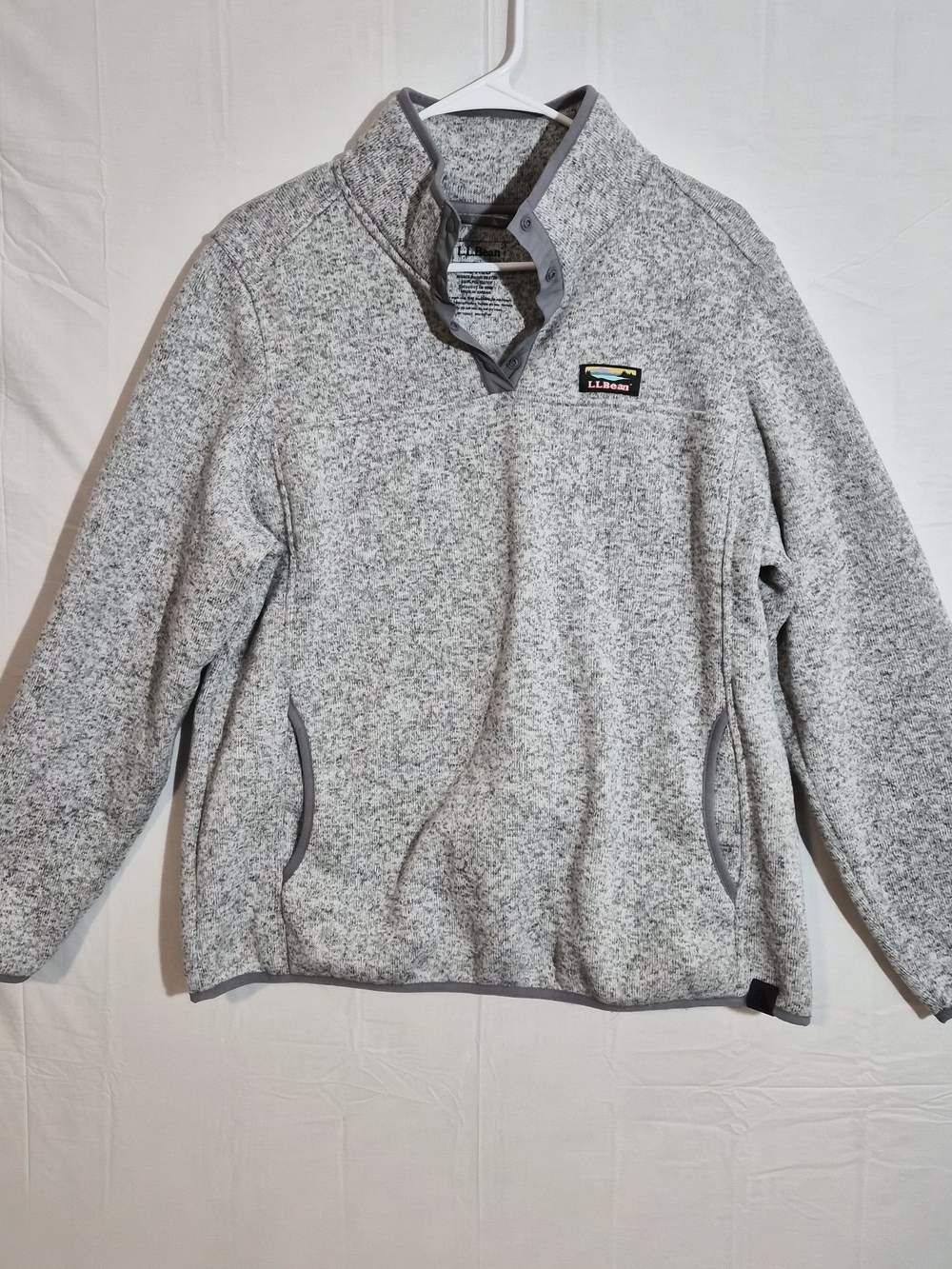 Women's L.L.Bean Sweater Fleece Pullover XL Gray Snap Neck Cozy Jacket